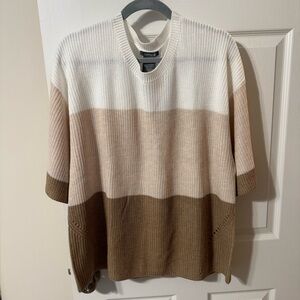 NWT Matty M Crewneck Sweater in White, Tan, and Brown